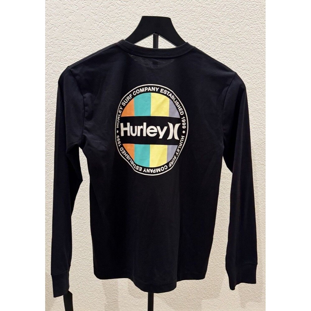 Hurley Big Boys Long Sleeve Vibes Graphic Black T-Shirt. Size M - Picture 3 of 4